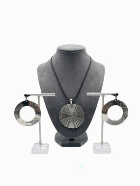 New Handmade Solid Sterling Silver Thumb Print Necklace & Earrings Jewelry Set